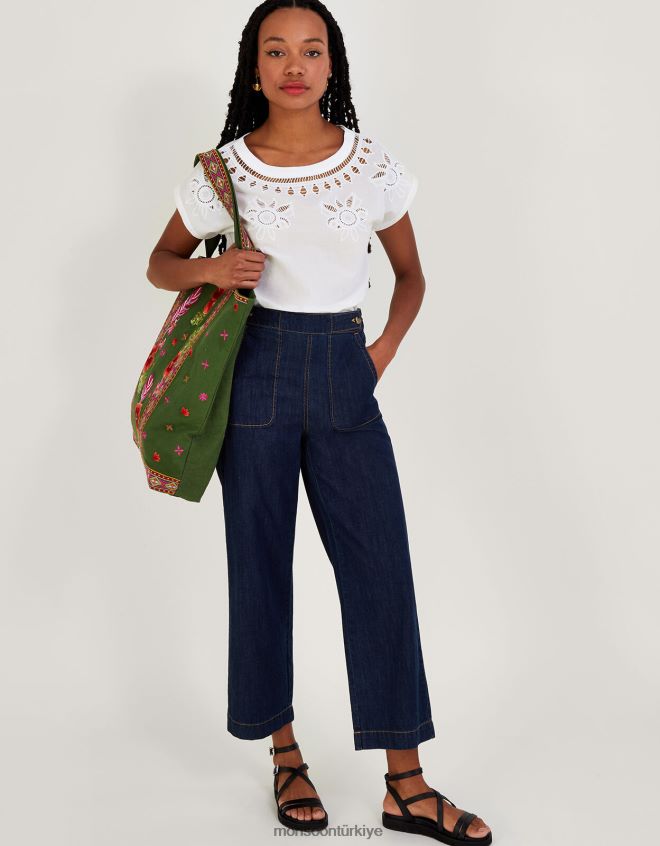 Monsoon kadınlar çiçek detaylı tişört JH86BT714 Giyim fildişi