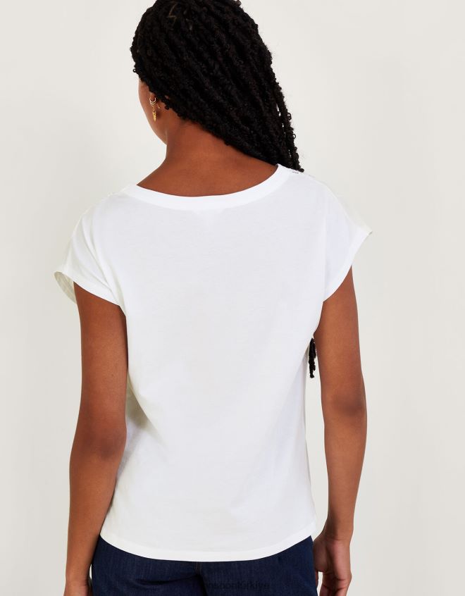 Monsoon kadınlar çiçek detaylı tişört JH86BT714 Giyim fildişi