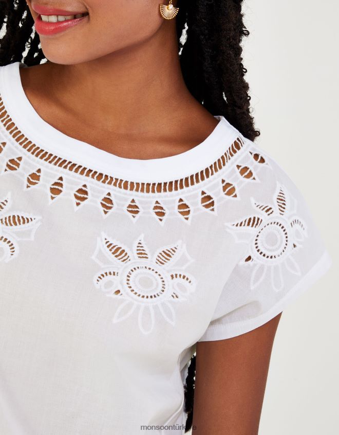 Monsoon kadınlar çiçek detaylı tişört JH86BT714 Giyim fildişi