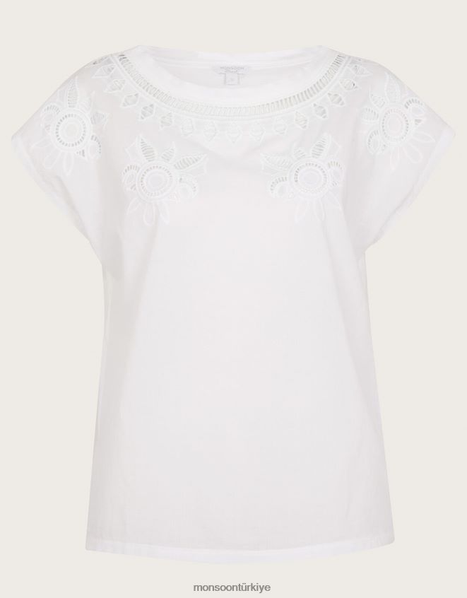 Monsoon kadınlar çiçek detaylı tişört JH86BT714 Giyim fildişi