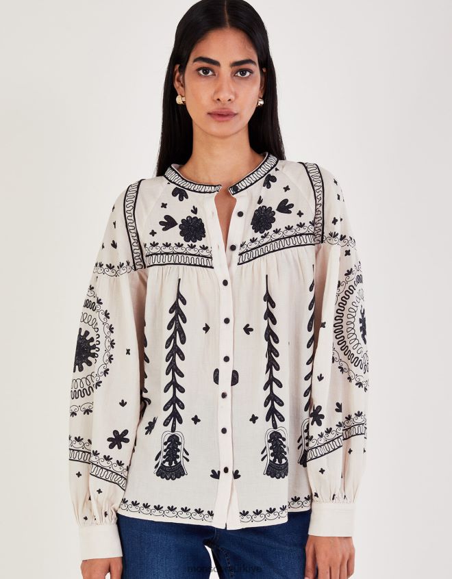 Monsoon kadınlar çiçekli bluz JH86BT43 Giyim fildişi