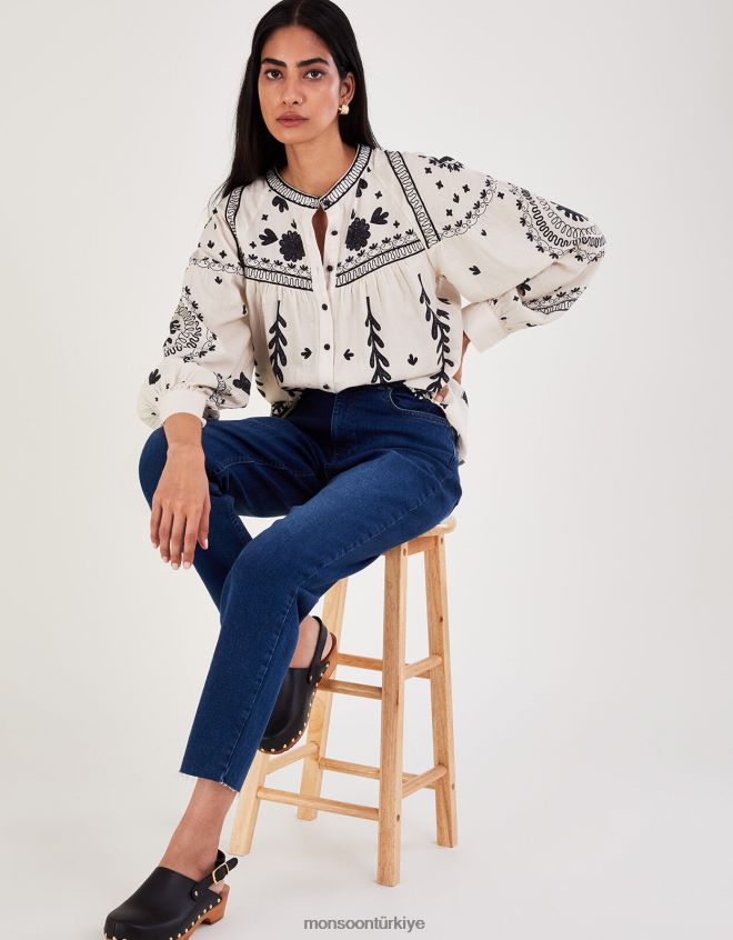 Monsoon kadınlar çiçekli bluz JH86BT43 Giyim fildişi
