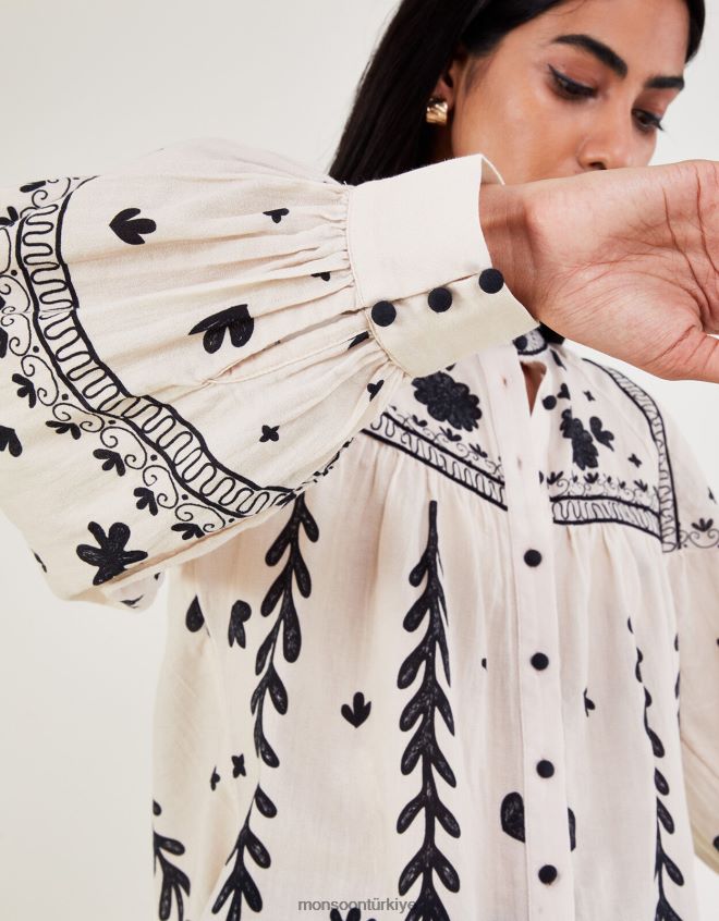 Monsoon kadınlar çiçekli bluz JH86BT43 Giyim fildişi