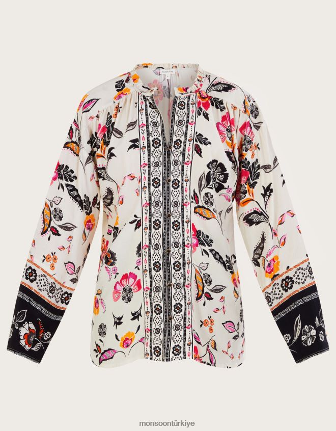 Monsoon kadınlar çiçekli gömlek JH86BT27 Giyim fildişi