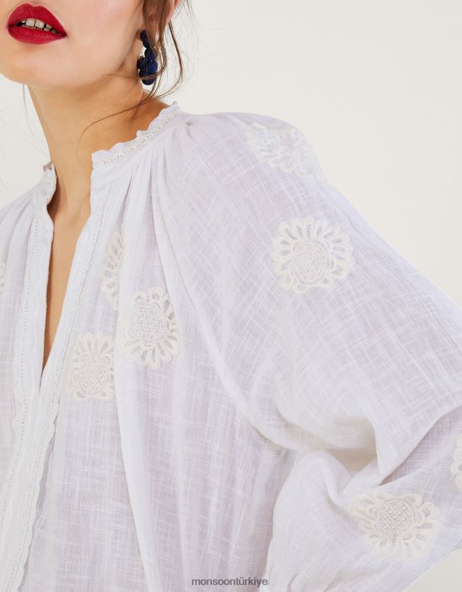 Monsoon kadınlar işleme detaylı askılı gömlek JH86BT867 Giyim beyaz