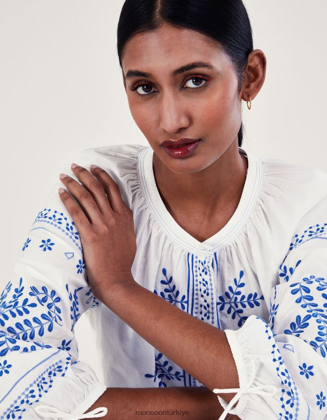 Monsoon kadınlar işlemeli gömlek JH86BT192 Giyim beyaz