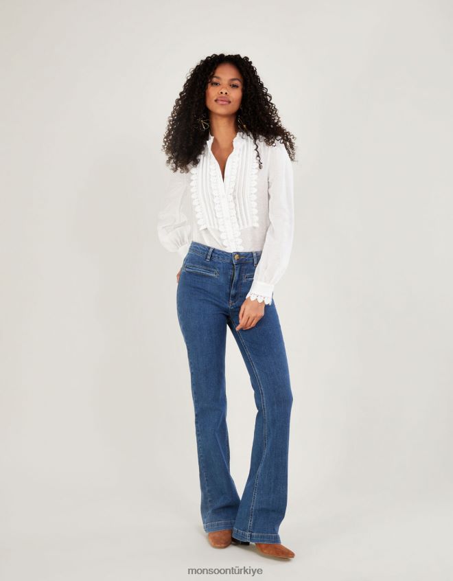 Monsoon kadınlar iva dantelli bluz JH86BT908 Giyim fildişi