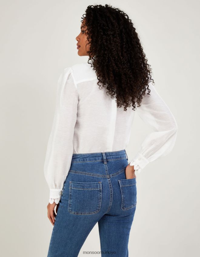 Monsoon kadınlar iva dantelli bluz JH86BT908 Giyim fildişi