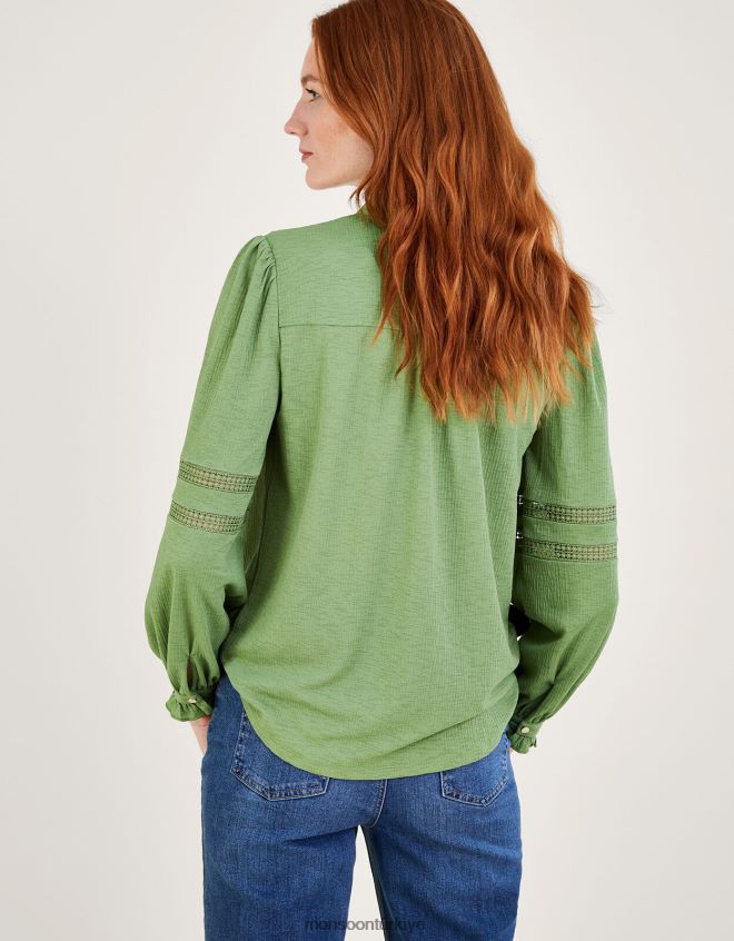 Monsoon kadınlar jarse gömleğin içinden dantel ekleme düğmesi JH86BT450 Giyim yeşil