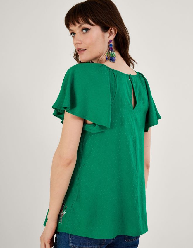 Monsoon kadınlar jenny süslü çarpıntılı kollu tişört JH86BT986 Giyim yeşil