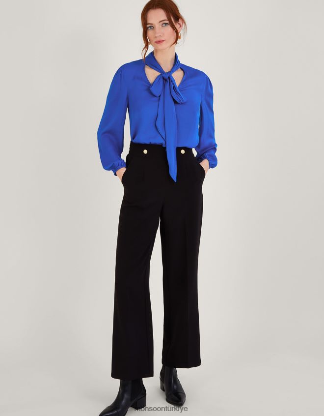 Monsoon kadınlar katie geri dönüştürülmüş polyesterli saten fiyonklu bluz JH86BT751 Giyim mavi (kobalt)