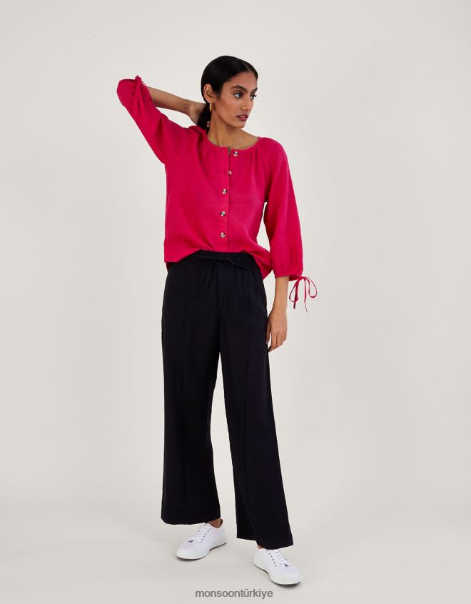 Monsoon kadınlar keten bluzun manşet düğmesini bağlayın JH86BT356 Giyim pembe