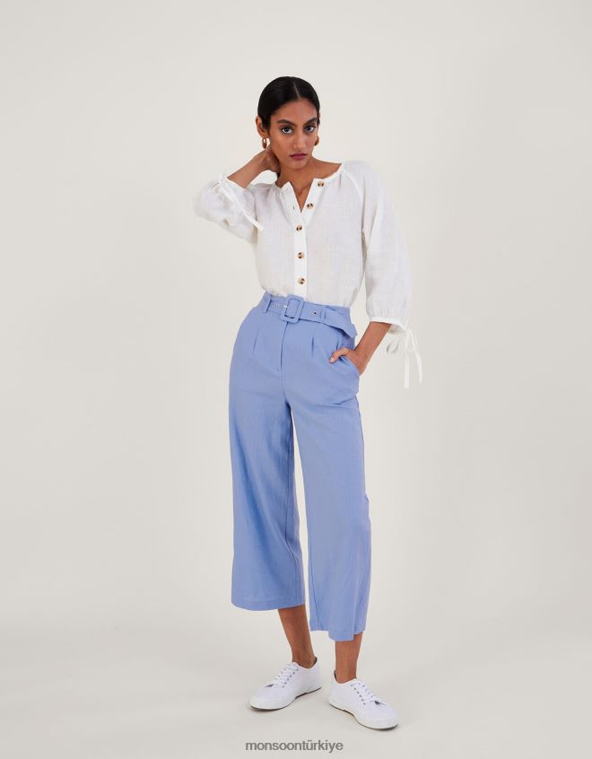 Monsoon kadınlar keten bluzun manşet düğmesini bağlayın JH86BT535 Giyim beyaz