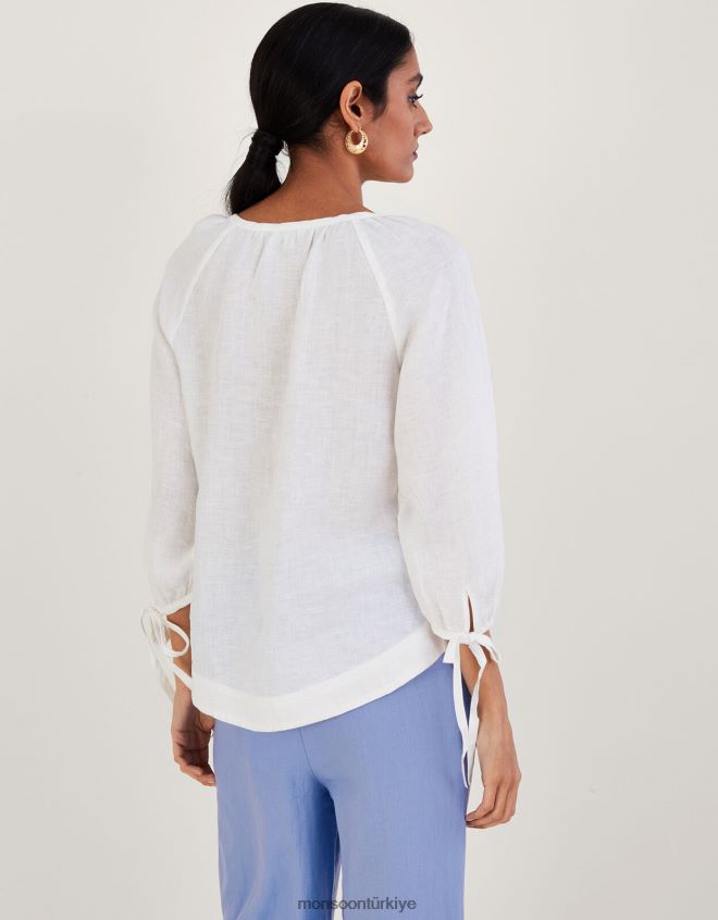 Monsoon kadınlar keten bluzun manşet düğmesini bağlayın JH86BT535 Giyim beyaz