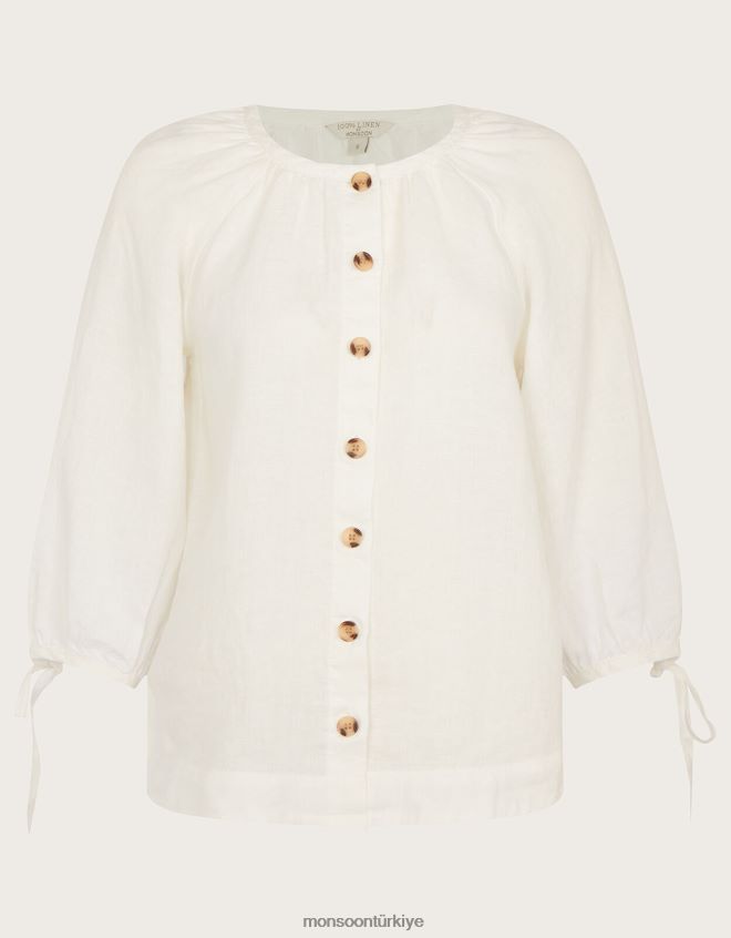 Monsoon kadınlar keten bluzun manşet düğmesini bağlayın JH86BT535 Giyim beyaz