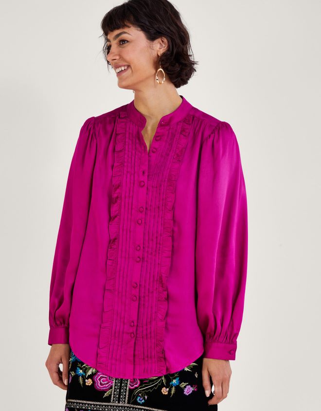 Monsoon kadınlar lana fırfırlı bluz JH86BT66 Giyim pembe