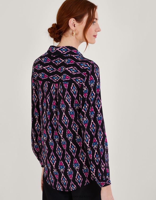 Monsoon kadınlar lenzing ecovero ikat desenli büzgülü bluz JH86BT1019 Giyim pembe