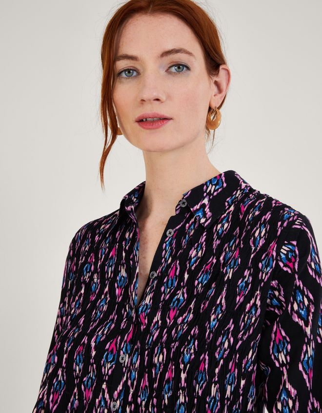 Monsoon kadınlar lenzing ecovero ikat desenli büzgülü bluz JH86BT1019 Giyim pembe