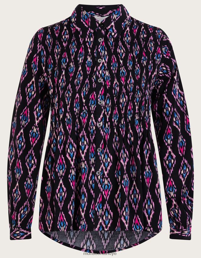 Monsoon kadınlar lenzing ecovero ikat desenli büzgülü bluz JH86BT1019 Giyim pembe
