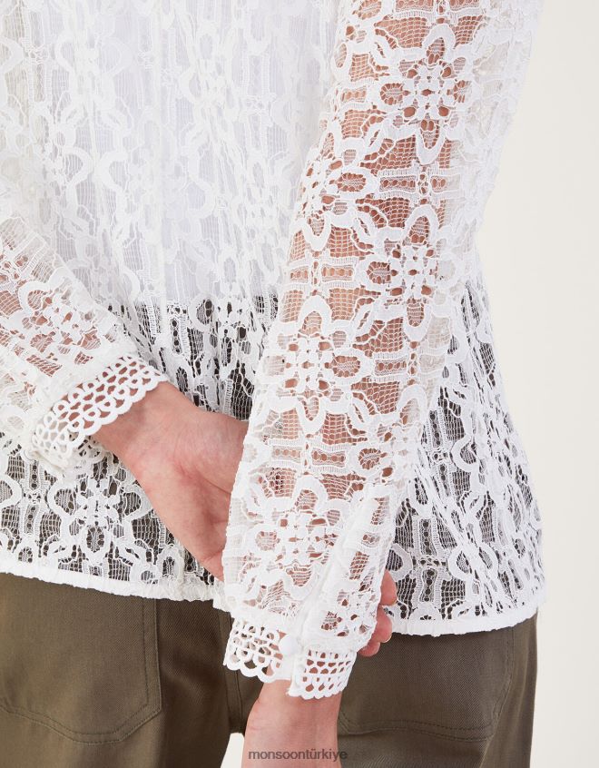 Monsoon kadınlar merritt dantel bluz JH86BT182 Giyim fildişi
