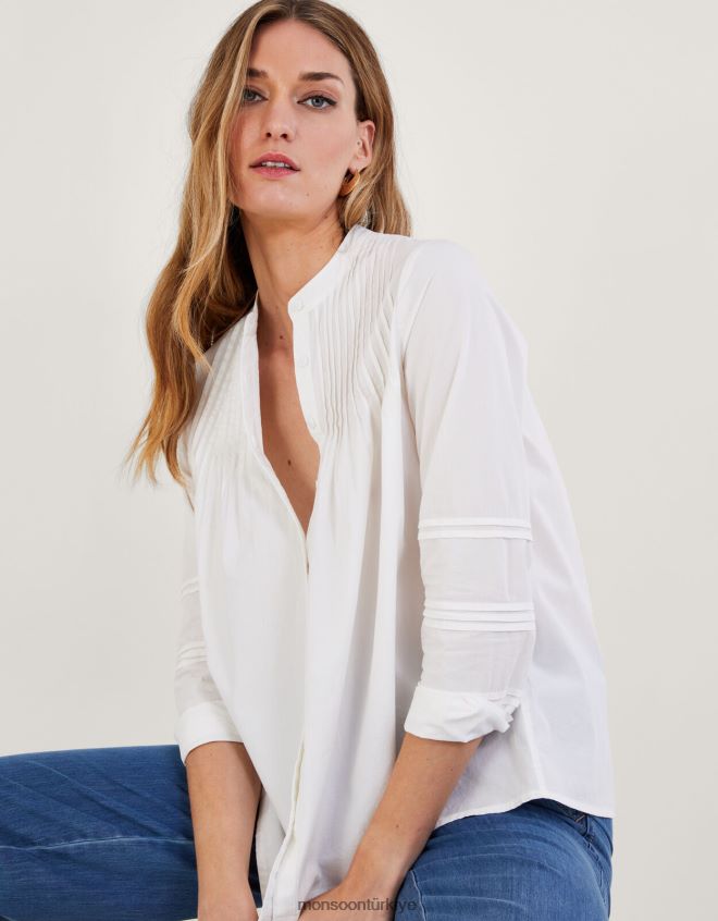 Monsoon kadınlar nervür detaylı uzun bluz JH86BT906 Giyim beyaz