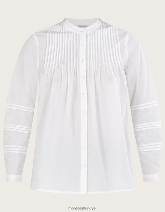 Monsoon kadınlar nervür detaylı uzun bluz JH86BT906 Giyim beyaz