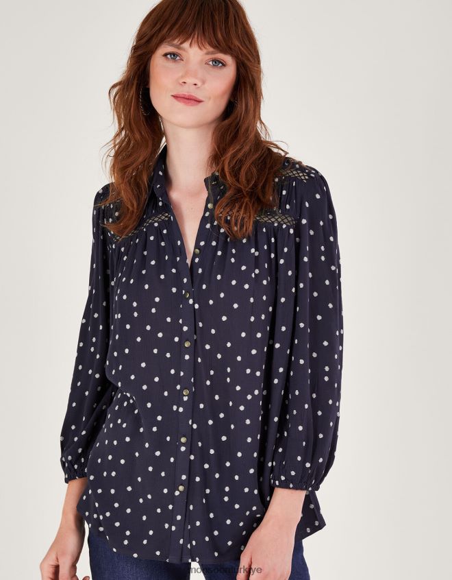 Monsoon kadınlar nokta kesim bluz JH86BT69 Giyim Mavi Donanma)