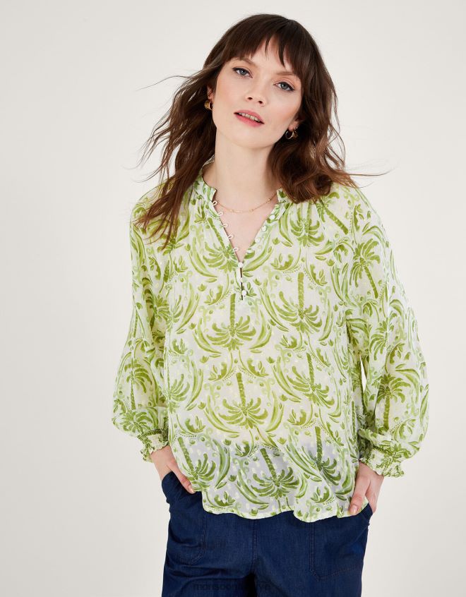 Monsoon kadınlar oriana metalik palmiye desenli bluz JH86BT545 Giyim fildişi