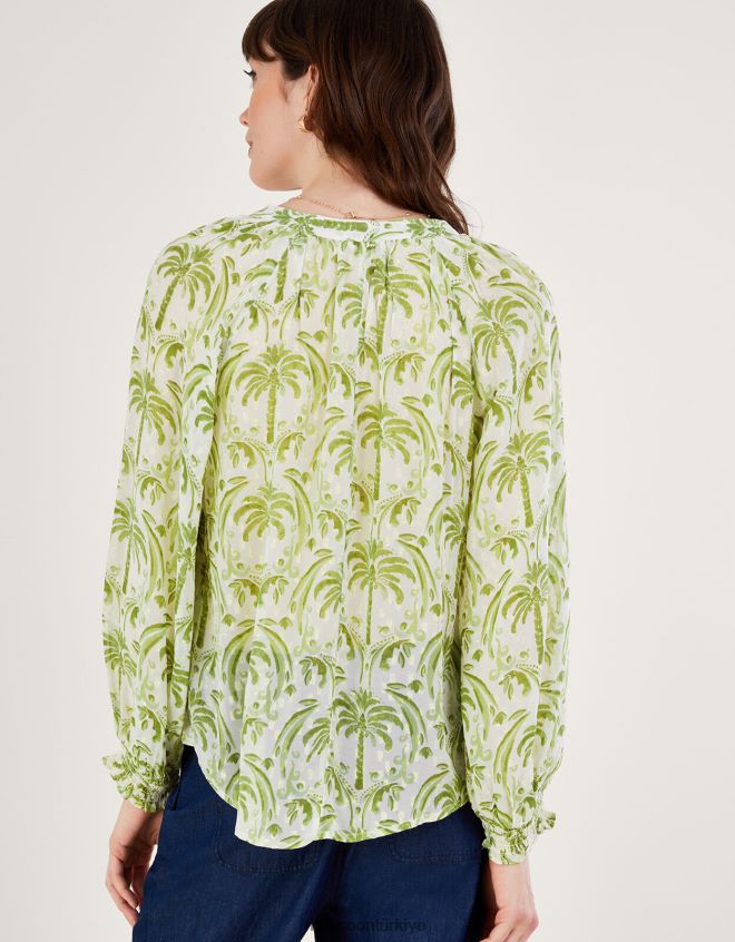 Monsoon kadınlar oriana metalik palmiye desenli bluz JH86BT545 Giyim fildişi