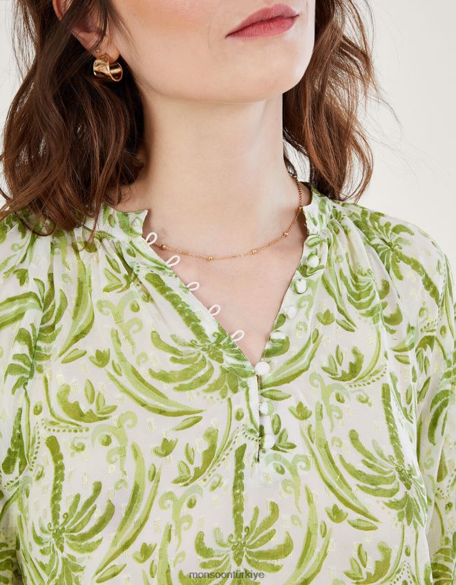 Monsoon kadınlar oriana metalik palmiye desenli bluz JH86BT545 Giyim fildişi