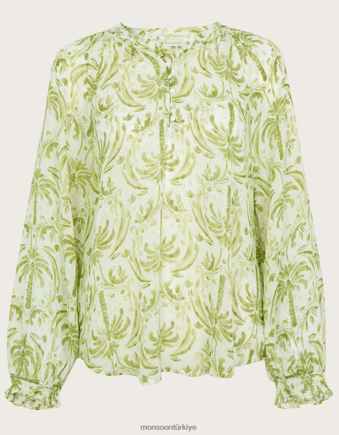 Monsoon kadınlar oriana metalik palmiye desenli bluz JH86BT545 Giyim fildişi