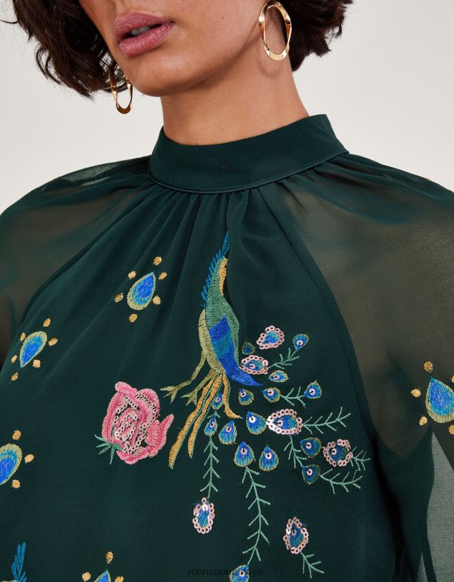 Monsoon kadınlar perla tavuskuşu işlemeli bluz JH86BT4 Giyim yeşil (koyu yeşil)
