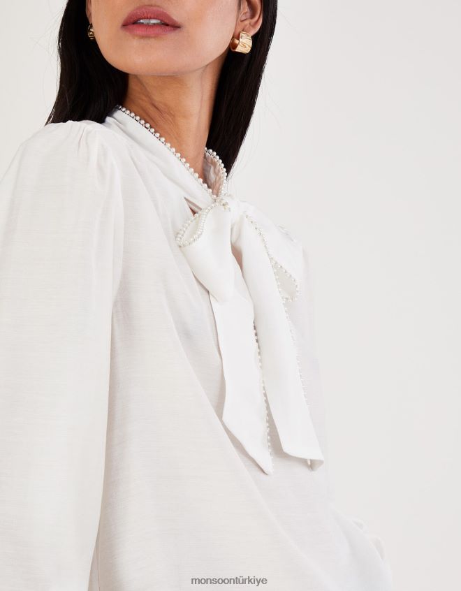 Monsoon kadınlar polly fiyonklu bluz JH86BT106 Giyim fildişi