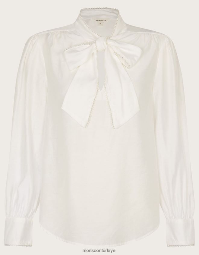Monsoon kadınlar polly fiyonklu bluz JH86BT106 Giyim fildişi