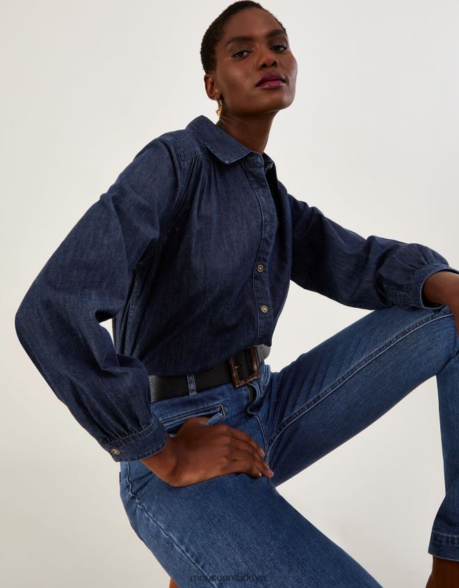 Monsoon kadınlar sürdürülebilir pamuktan denim gömlek JH86BT1040 Giyim mavi (çivit mavisi)