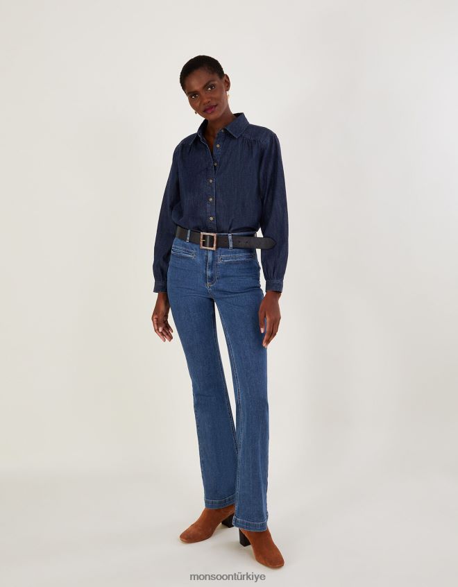 Monsoon kadınlar sürdürülebilir pamuktan denim gömlek JH86BT1040 Giyim mavi (çivit mavisi)