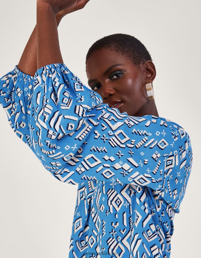 Monsoon kadınlar sürdürülebilir viskondan gigi desenli bluz JH86BT227 Giyim mavi