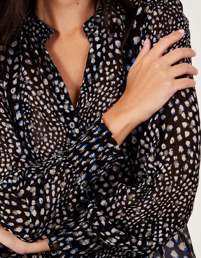 Monsoon kadınlar sürdürülebilir viskozlu hollis metalik spot bluz JH86BT48 Giyim siyah