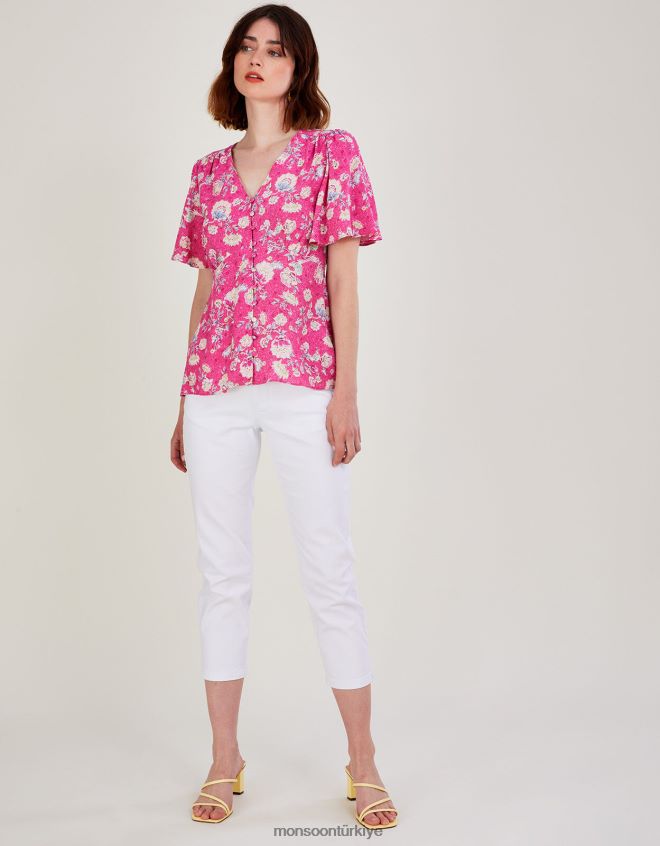 Monsoon kadınlar sawyer çiçekli melek kollu bluz JH86BT1070 Giyim pembe