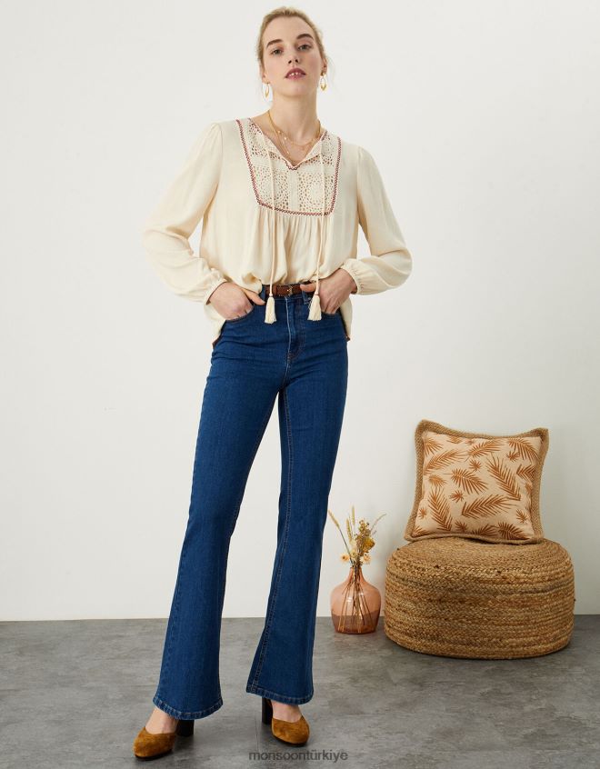 Monsoon kadınlar tığ işi önlük bluz JH86BT1136 Giyim fildişi