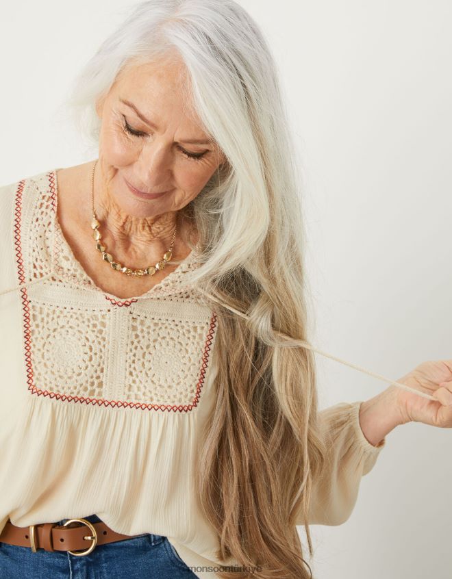 Monsoon kadınlar tığ işi önlük bluz JH86BT1136 Giyim fildişi