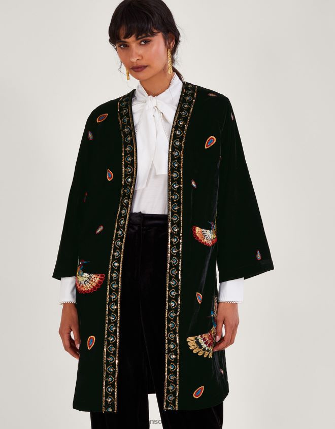 Monsoon kadınlar Baylie işlemeli kadife kimono JH86BT110 Giyim siyah