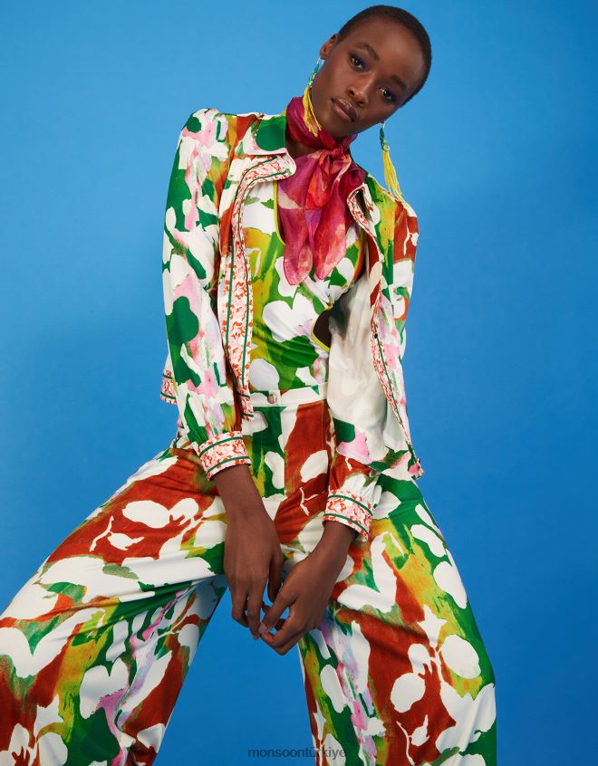 Monsoon kadınlar Geri dönüştürülmüş polyesterden oluşan holden çiçekli jarse ceket JH86BT1026 Giyim yeşil