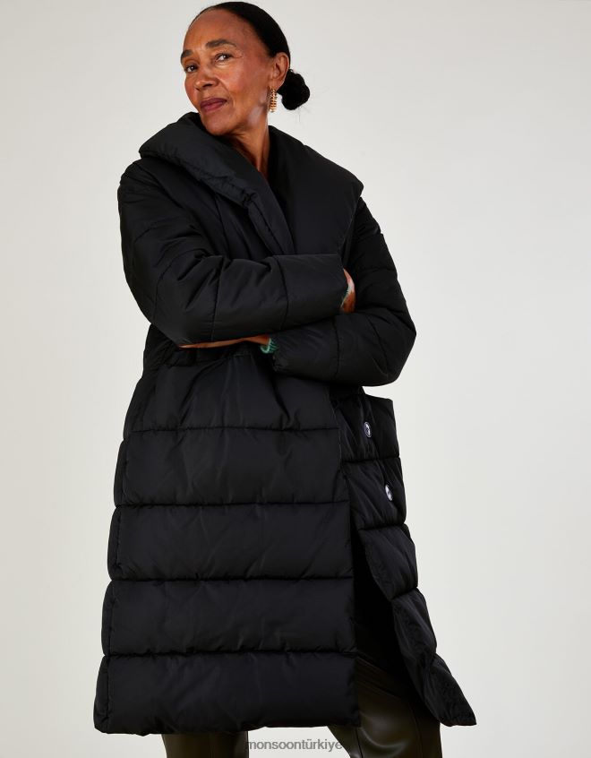 Monsoon kadınlar Geri dönüştürülmüş polyesterden stephie dikiş detaylı dolgulu ceket JH86BT417 Giyim siyah