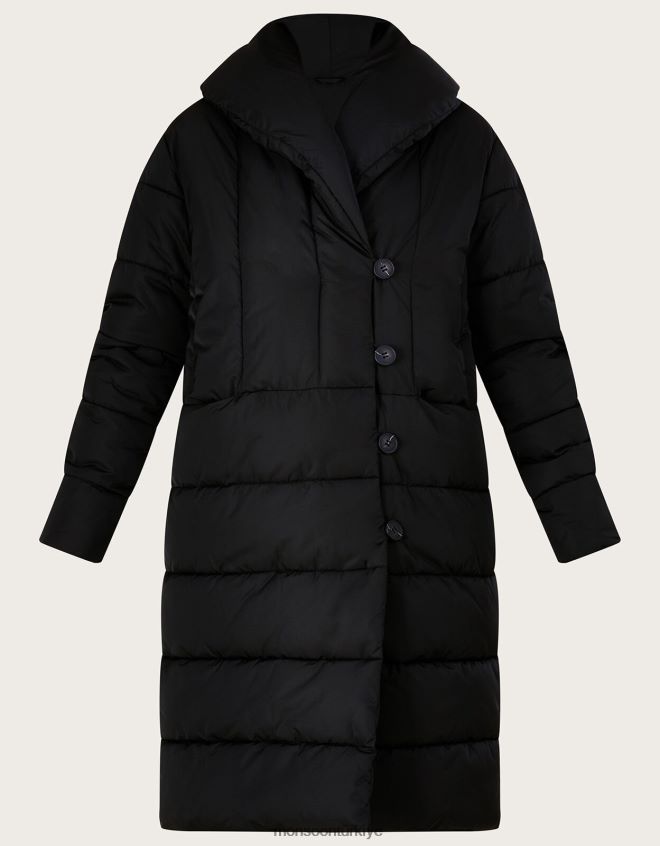 Monsoon kadınlar Geri dönüştürülmüş polyesterden stephie dikiş detaylı dolgulu ceket JH86BT417 Giyim siyah