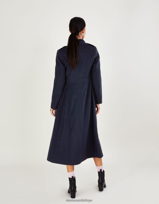 Monsoon kadınlar Vanessa yün karışımlı etekli kaban JH86BT570 Giyim Mavi Donanma)