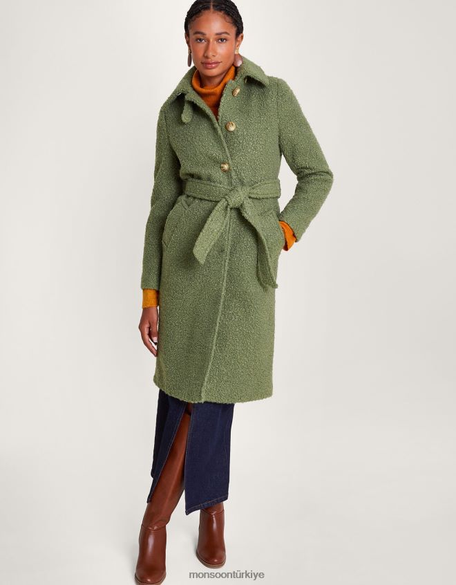 Monsoon kadınlar blair buklet tek göğüslü kemerli kaban JH86BT445 Giyim yeşil