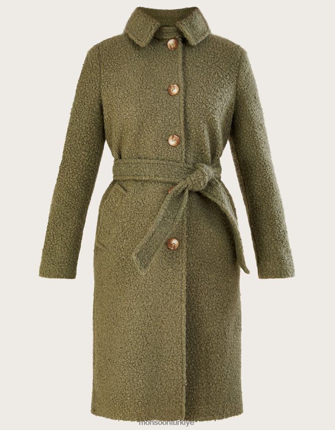 Monsoon kadınlar blair buklet tek göğüslü kemerli kaban JH86BT445 Giyim yeşil