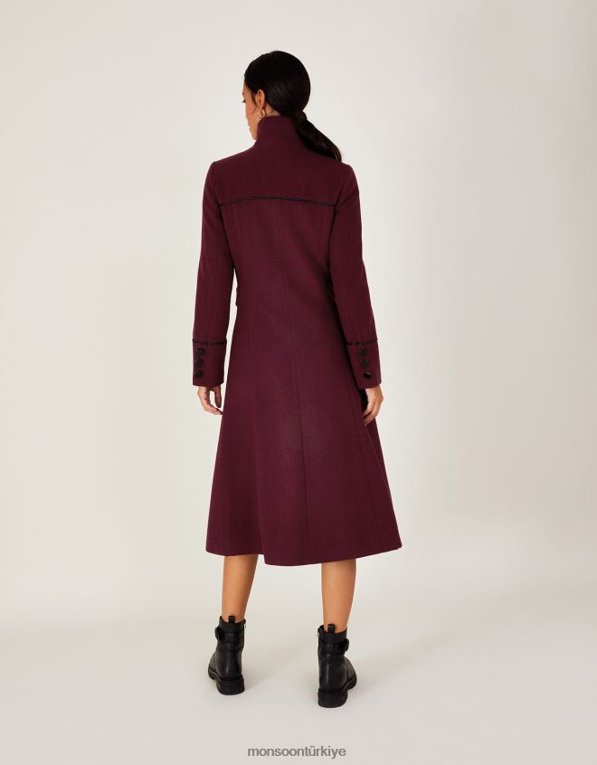 Monsoon kadınlar fiona pu uçlu huni ceket JH86BT589 Giyim kırmızı (dut)