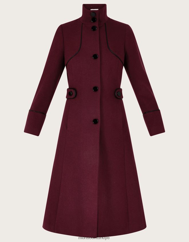 Monsoon kadınlar fiona pu uçlu huni ceket JH86BT589 Giyim kırmızı (dut)